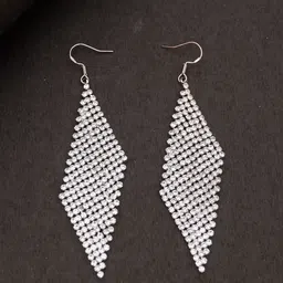 Niscka Silver-Plated Artificial Stones Studded Geometric Shaped Drop Earrings image 4