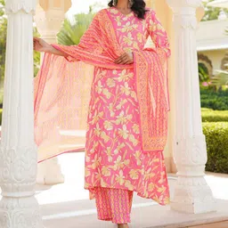 KALINI Women Floral Printed Kurta with Palazzo & Dupatta image 3
