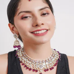 Divisha 18KT Gold Plated CZ Stone Studded & Beaded Jewellery Set image 4