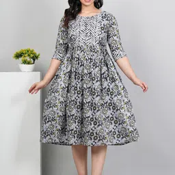 HETSA Floral Printed Cotton Maternity Fit and Flare Midi Ethnic Dress-picture-22