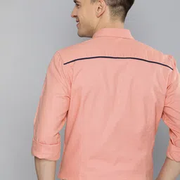 Mast & Harbour Men Peach-Coloured Solid Slim Fit Pure Cotton Casual Shirt image 2