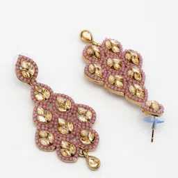 ADIVA Gold-Plated Kundan Studded Contemporary Shaped Drop Earrings image 3