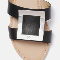 Allen Solly Women Black & Silver-Toned Solid Open Toe Flats image 2