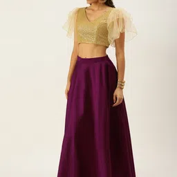 Ethnovog Beige  Purple Embroidered Made to Measure Lehenga  Blouse With Dupatta image 5