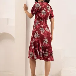 DressBerry Women Floral Printed Puff Sleeve Fit & Flare Midi Dress image 5