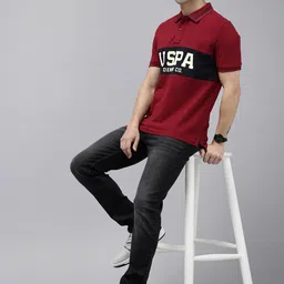 U.S. Polo Assn. Denim Co. Pure Cotton Brand Logo Printed Polo Collar Slim Fit T-shirt image 2
