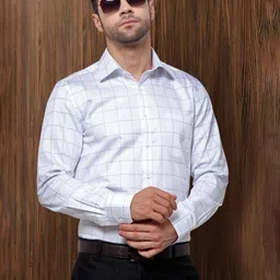 LOUIS STITCH Windowpane Checked Opaque Cotton Formal Shirt image 2