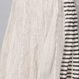 W Off-White & Green Striped Midi A-Line Pure Cotton Skirt image 3