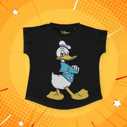 YK Disney Girls Black Donald Duck Printed Round Neck T-shirt-image-0