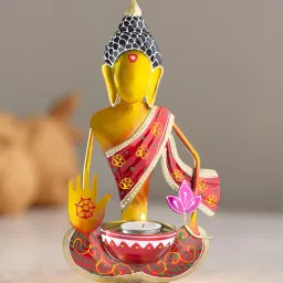 Golden Peacock Handpainted Handcrafted Red Gold Buddha Shaped Showpiece-image-53