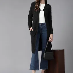 Cayman Women Solid Longline Woollen Shrug image 2