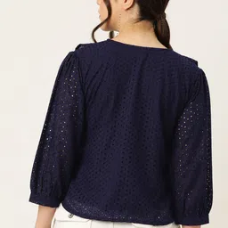 DressBerry Embroidered Schiffli Puff Sleeves Ruffles Cotton Pure Cotton Shirt Style Top image 5