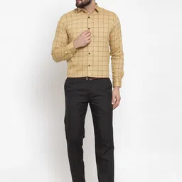 JAINISH Men Beige & Black Regular Fit Checked Casual Shirt image 2
