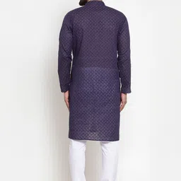 Jompers Men Navy Blue & White Embroidered Kurta with Churidar image 5