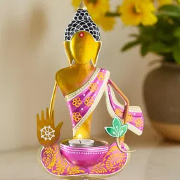 Golden Peacock Handpainted Handcrafted Pink Gold Buddha Shaped Showpiece-image-74