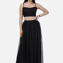 SCORPIUS Women Black Self-Design A-Line Maxi Net Skirt image 2