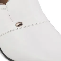 Metro Men White Solid Leather Formal Slip-Ons image 2