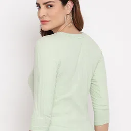 Marc Loire Women Green Ribbed Fitted Top image 5