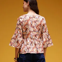 HERE&NOW Geometric Print Puff Sleeve Empire Top image 4