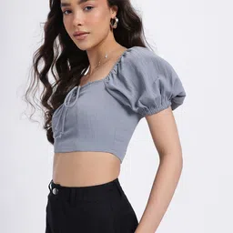 glitchez Bow Love Crinkled Smocked Fitted Crop Top image 4