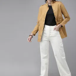 Roadster Women Khaki Solid Tailored Jacket image 4