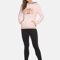 Campus Sutra Women Pink Printed Hooded Sweatshirt image 3