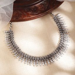 Rubans Oxidised Silver-Toned Textured Necklace-picture-24