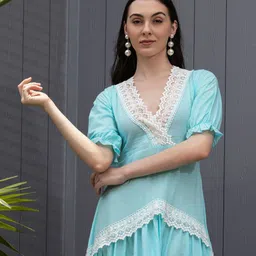 House of Abeena Puff Sleeve Fit & Flare Maxi Dress image 2