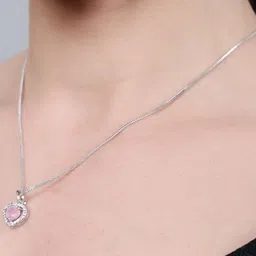 OPUS GEMS Silver-Plated Artificial Stones Studded Heart Shaped Pendant With Chain image 3
