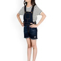 Olele Boys Blue Solid Denim Regular Fit Dungaree image 3