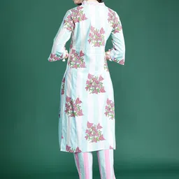 Indo Era Floral Printed Regular Pure Cotton Kurta with Trousers image 4