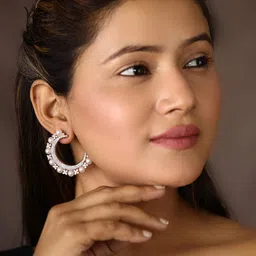 Priyaasi Rose Gold Contemporary Half Hoop Earrings-image-87