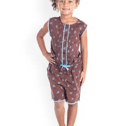 Cherry Crumble Girls Brown & Blue Printed Romper image 4