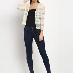 Rute Women Off-White Self Design Cotton Open Front Shrug image 2