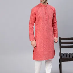 SOJANYA Men Red Solid Straight Kurta image 2