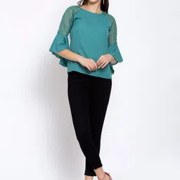 Style Quotient Teal Blue Crepe Regular Top image 4