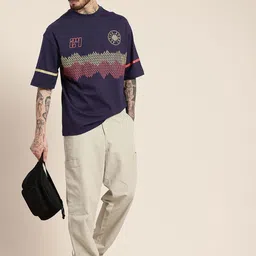 HERE&NOW Pure Cotton Graphic Printed Drop-Shoulder Sleeves Relaxed Fit T-shirt image 3