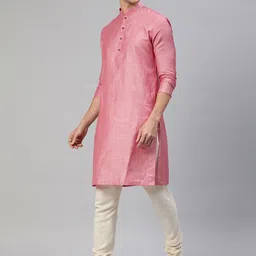 Manthan Men Pink Solid Straight Mandarin Collar Kurta image 5