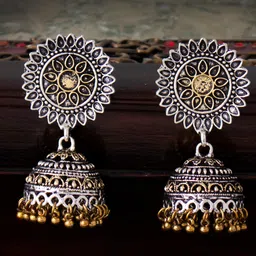 Sukkhi Silver-Toned Dome Shaped Jhumkas image 1