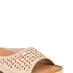 Shezone Women Cream Open Toe Flats with Laser Cuts image 4
