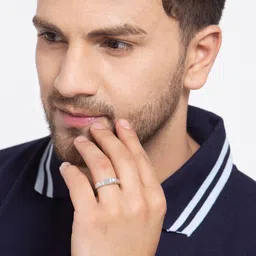 Clara 92.5 Sterling Silver-Toned Cubic Zirconia-Studded Ennamelled Adjustable Finger Ring image 5