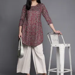 Biba Women Maroon Ethnic Motifs Printed Kurta image 4