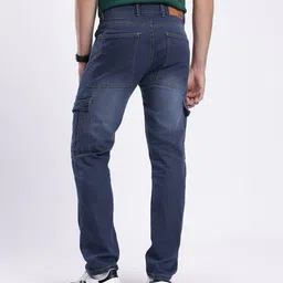 glitchez Men Relaxed Fit Light Fade Stretchable Panelling Cargo Jeans image 4