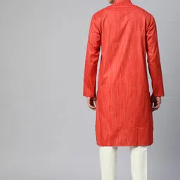 MANQ Men Red Striped Pure Cotton Kurta with Pyjamas image 4