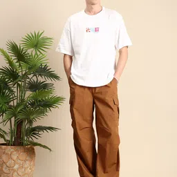 Mast & Harbour Pure Cotton Graphic Printed Drop-Shoulder Sleeves Oversized T-shirt image 4