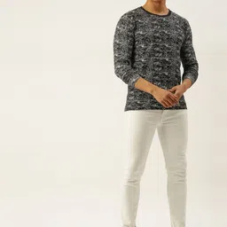 Campus Sutra Men Black  White Abstract Print Bio Wash Round Neck Pure Cotton T-shirt image 5