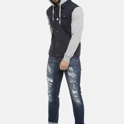 Campus Sutra Men Navy Blue & Grey Colourblocked Windcheater Bomber Jacket image 2