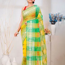 PuJoy Woven Design Zari Pure Cotton Handloom Taant Saree image 2
