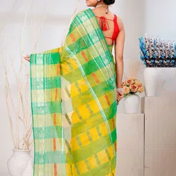 PuJoy Woven Design Zari Pure Cotton Handloom Taant Saree image 4