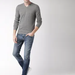 Celio Men Grey Solid Pullover image 5